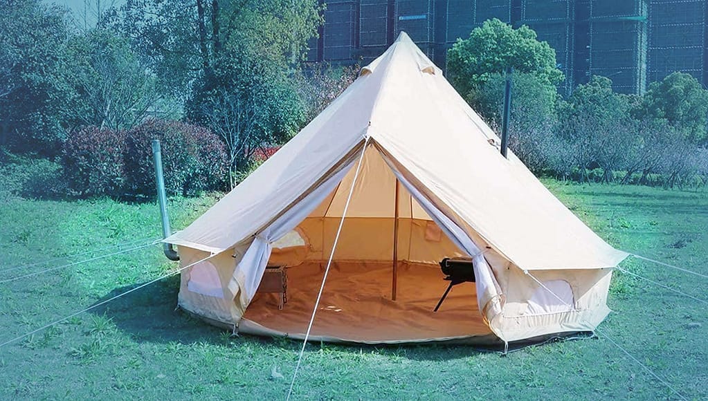 DANCHEL OUTDOOR 4 Season Yurt Bell Tent with Two Stove Jacks Fire Retardant