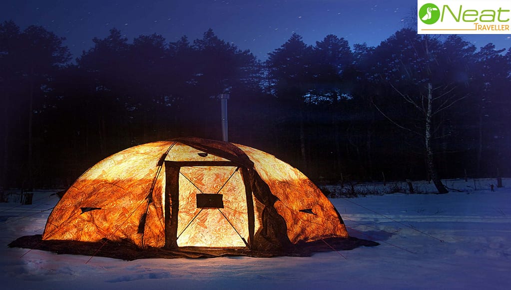 Russian-Bear Hot Tent with Stove Pipe Vent. Hunting Fishing Outfitter Tent with Wood Stove 