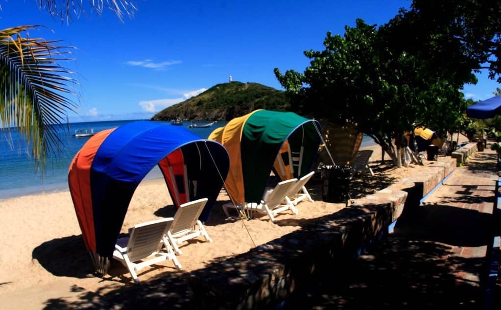 dark coloured tents